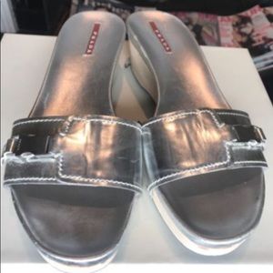 Prada Sport Metallic Slip-On Wedge Sandal